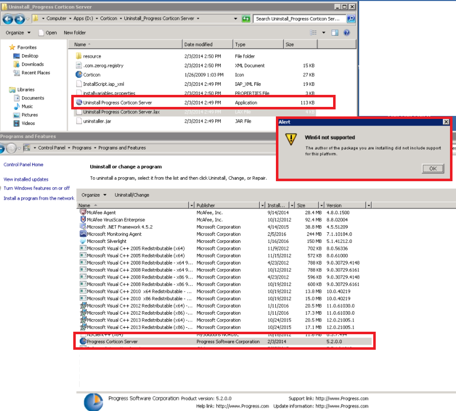 Unable to uninstall Corticon Studio or Server due to error "Win64 not ...