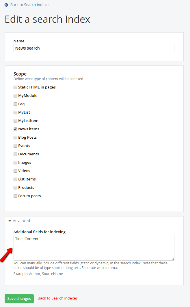 Additional fields for Indexing