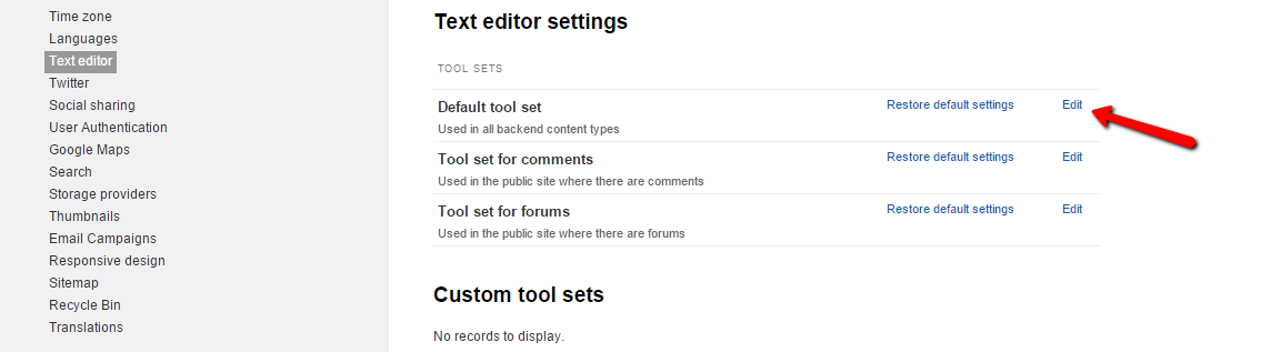 Edit default tool set
