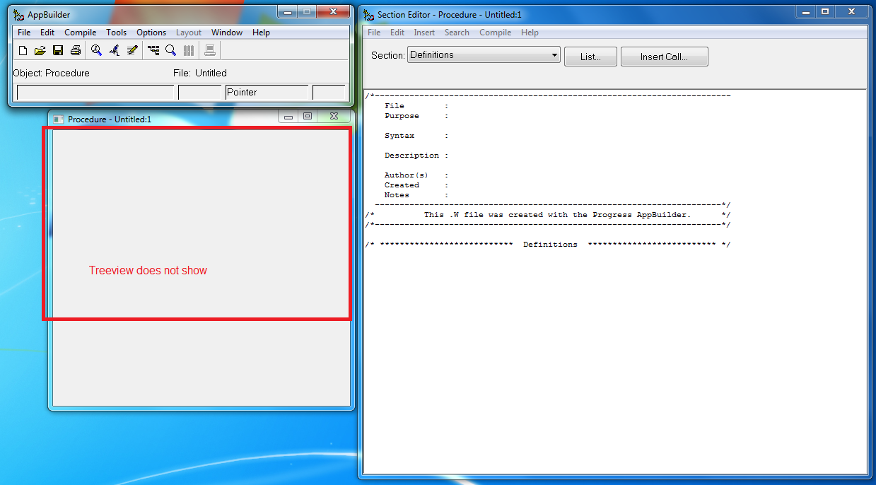 AppBuilder treeview outline for Structured Procedure and Include shows ...