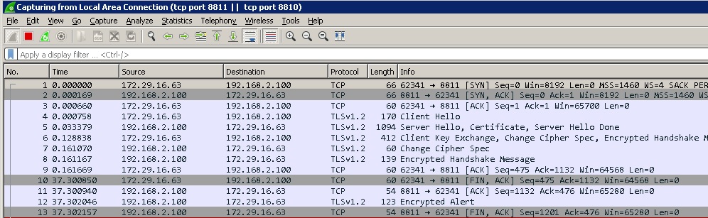 SHows a successful keyexchange in Wireshark