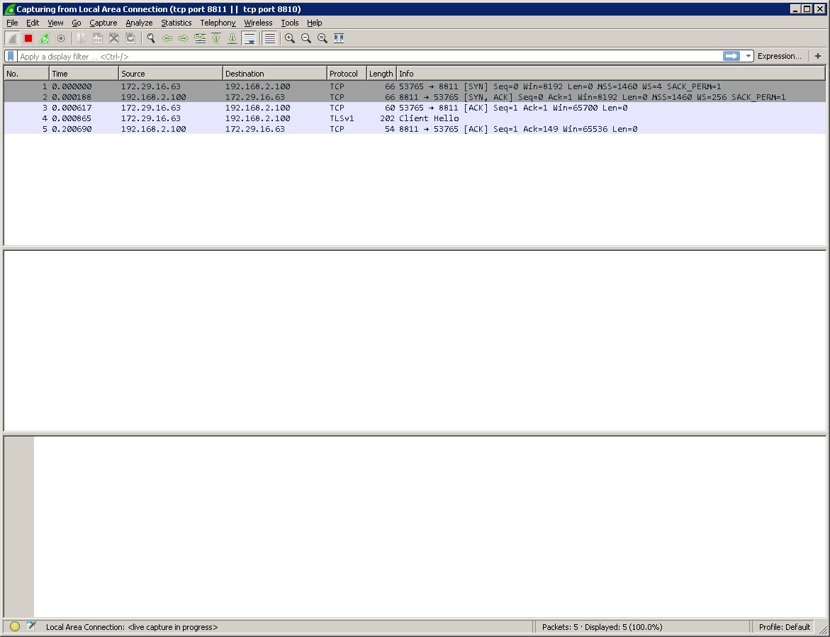 Show the capture in wireshark of an unsuccessful connection attempt.