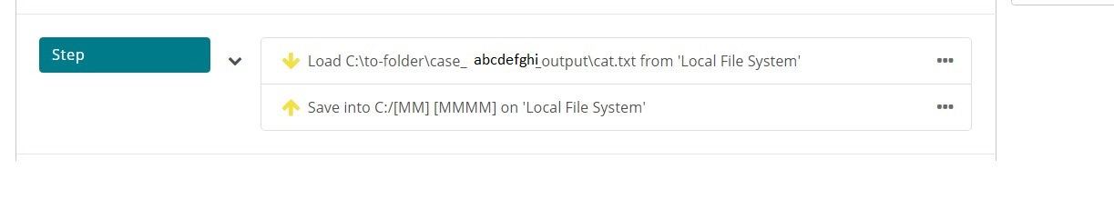 shows a task definition whose destination folder includes month information
