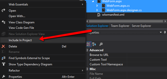 Include in project button