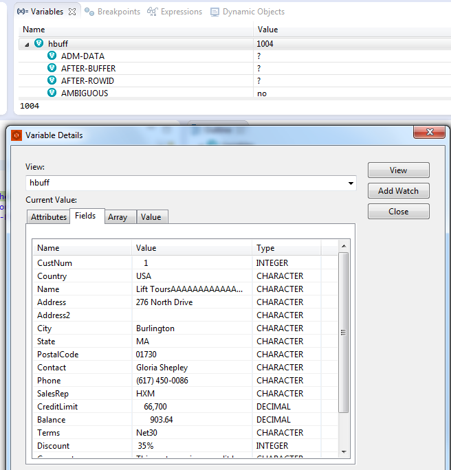 Developer Studio Debugger field watch Expressions evaluate to ...