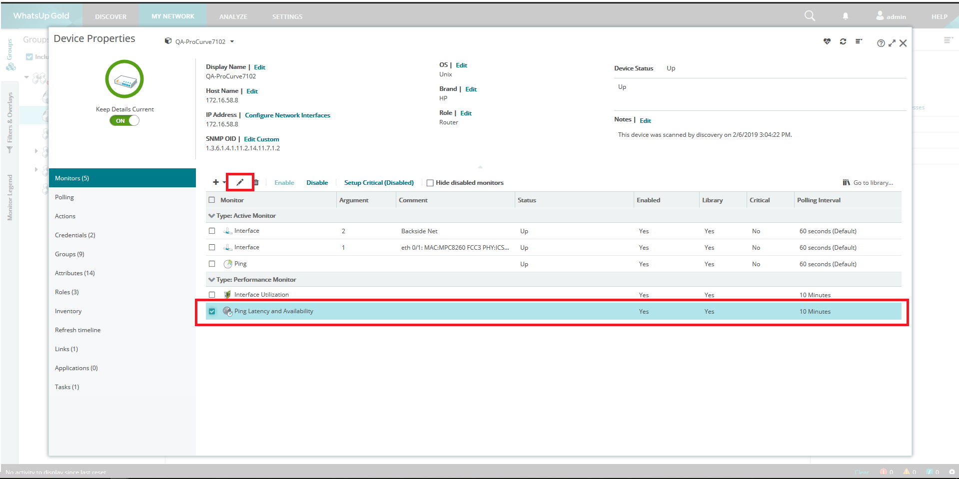 Configuring the Ping Latency and Availability Performance Monitor on a ...