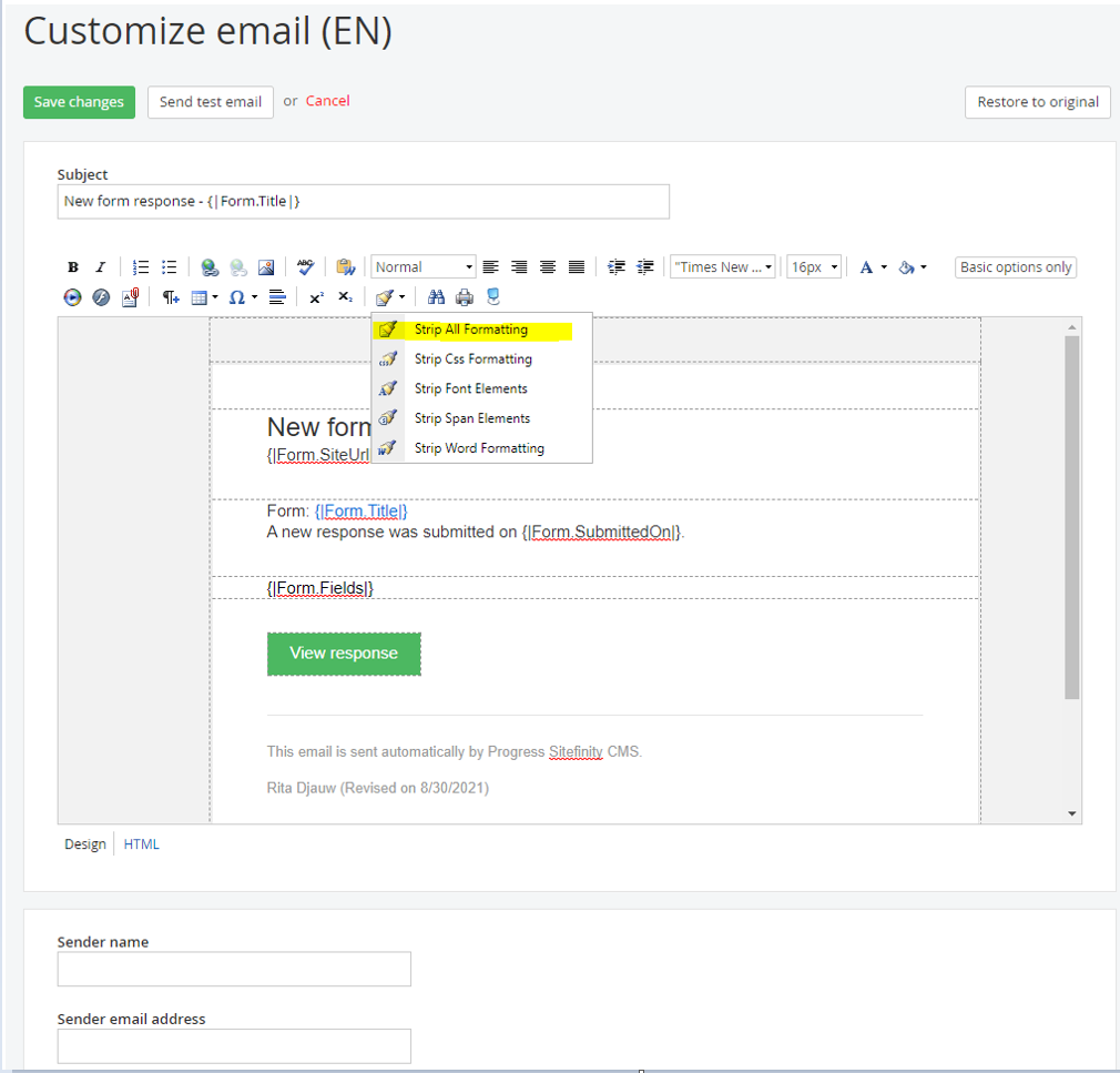 Forms: Send form responses in plain text format - Progress Community