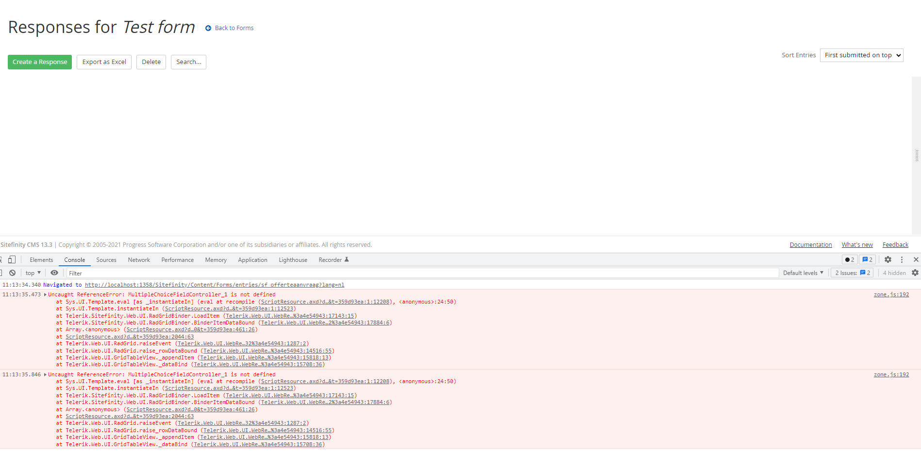 Form responses cannot be opened in the back-end. - Progress Community