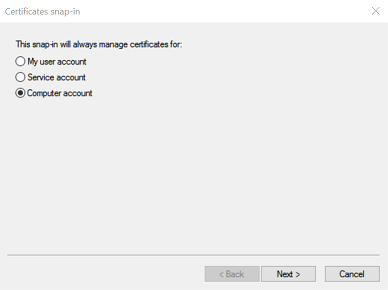 Certificate snap-in Computer Account