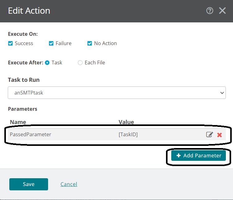 shows the main task with the parameter created .