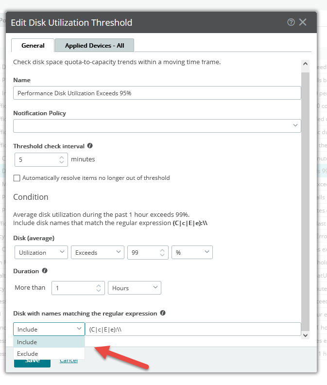 Exclude or include only specific volumes to monitor in Alert Center ...
