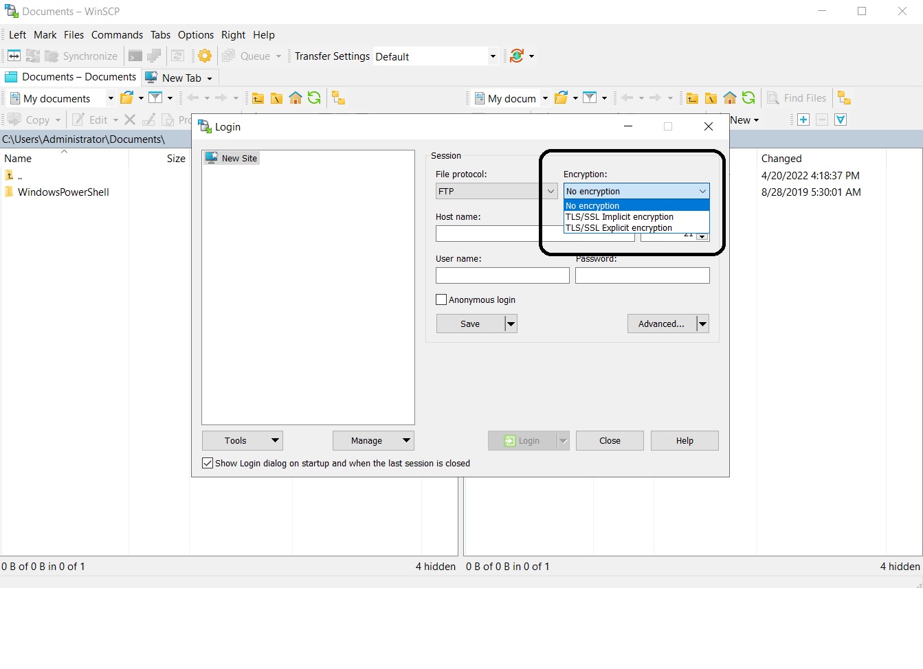 screenshot shows WinSCP encryption options.