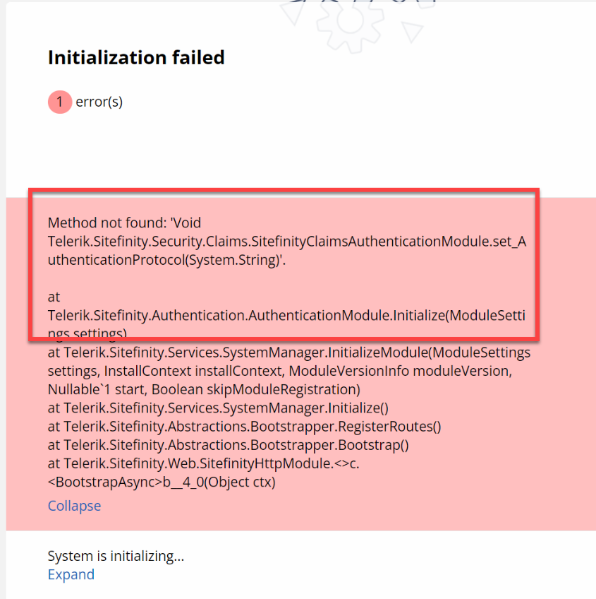 Upgrade to Sitefinity 15 site startup fails - Progress Community