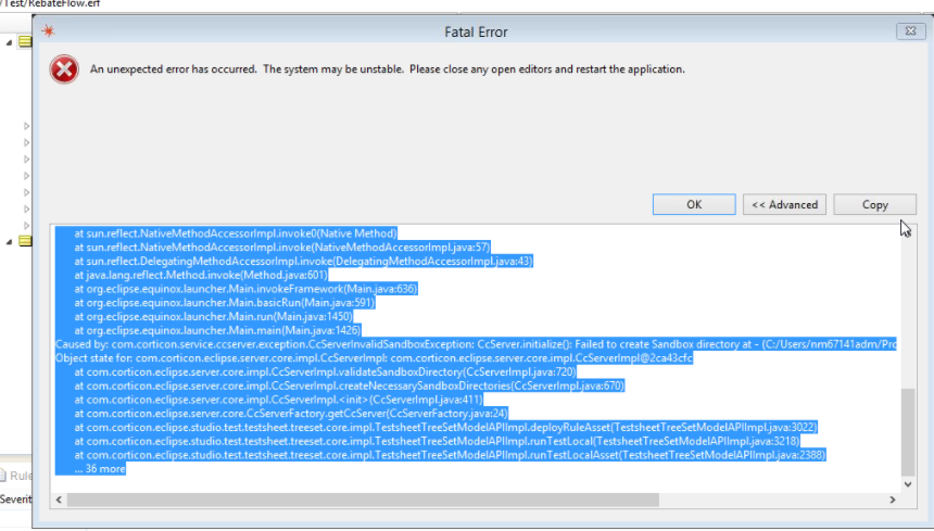 Error opening, compiling, or running tests in Corticon Studio ...
