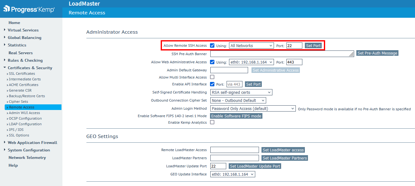 Certificates & Security -> Remote Access -> Allow Remote SSH Access