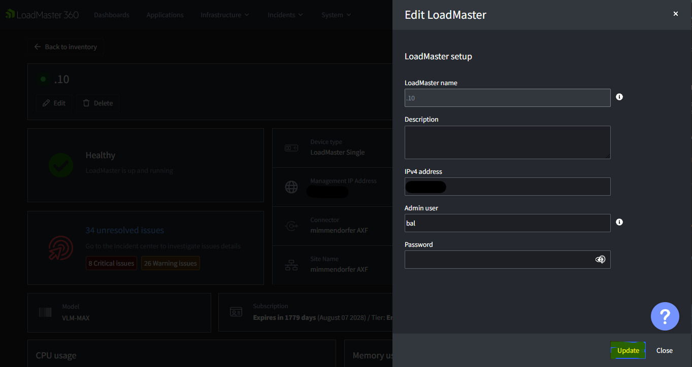 LoadMaster in LoadMaster 360 was connected and is now unreachable ...