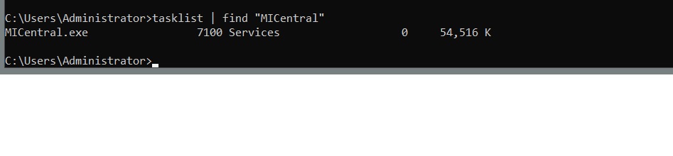 shows single instance of MICentral.exe running