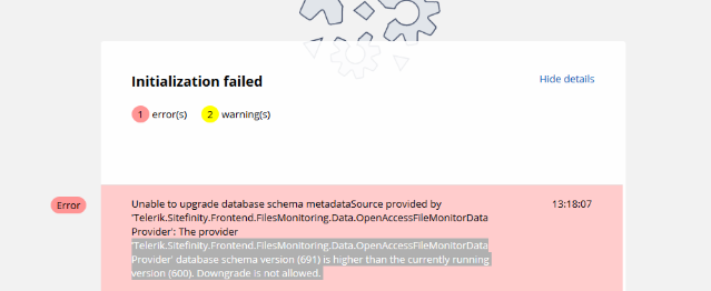 Initialization Exception With Database Schema Version