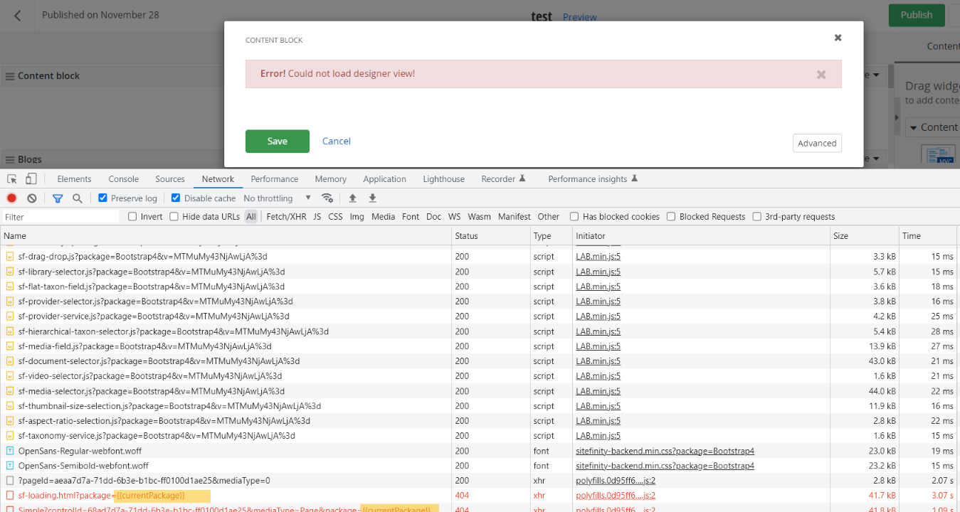 "Could not load designer view" error when opening designers of built-in ...