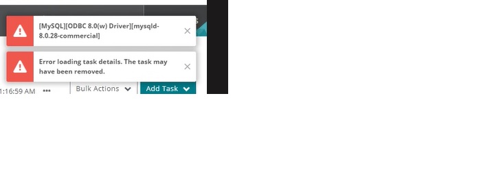 Shows error message seen in Web Admin after clicking a task