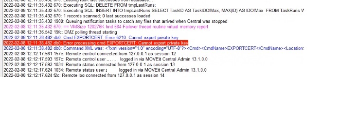 Shows a screenshot of the log with the error