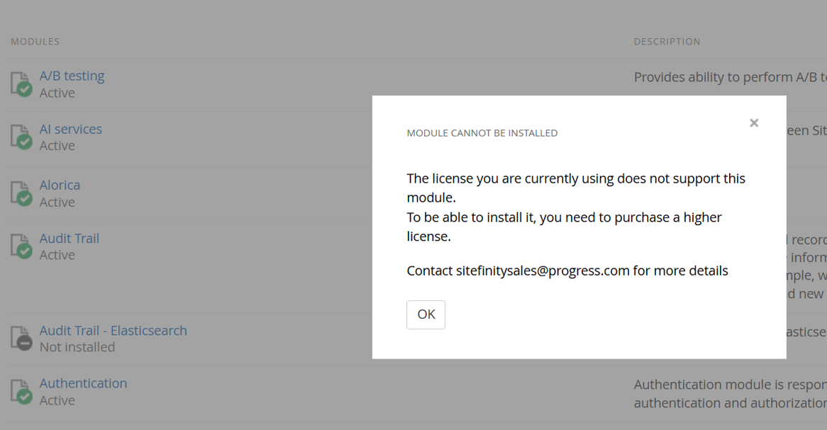 Cannot install module because the license key doesn`t support it ...