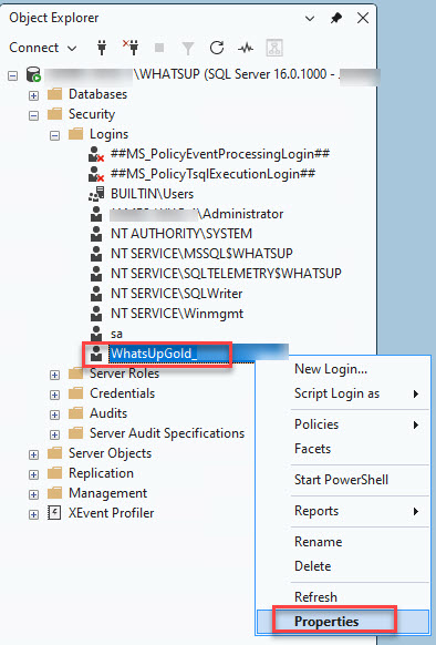 How do I update the SQL Account LoginID and/or password that WhatsUp ...
