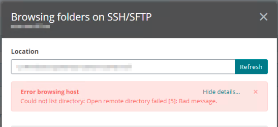 Task with SSH/SFTP Source Fails with "Could not list SSHFTP folder ...