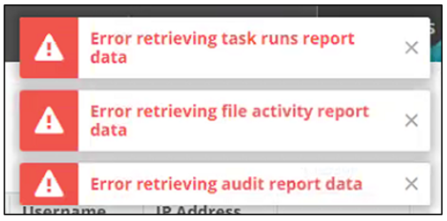 Web Admin Reports return errors: Error retrieving task runs report data ...