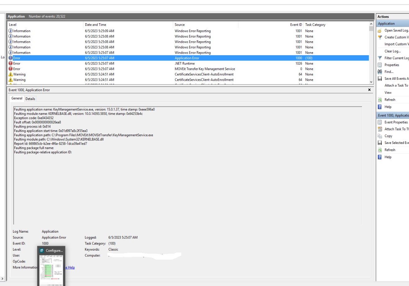 shows a key management service crash