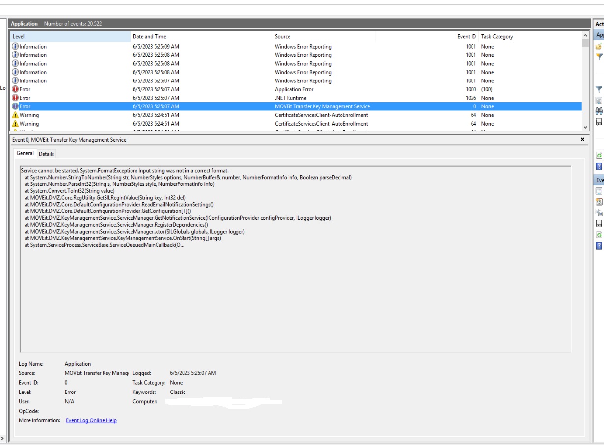 shows a key management service crash