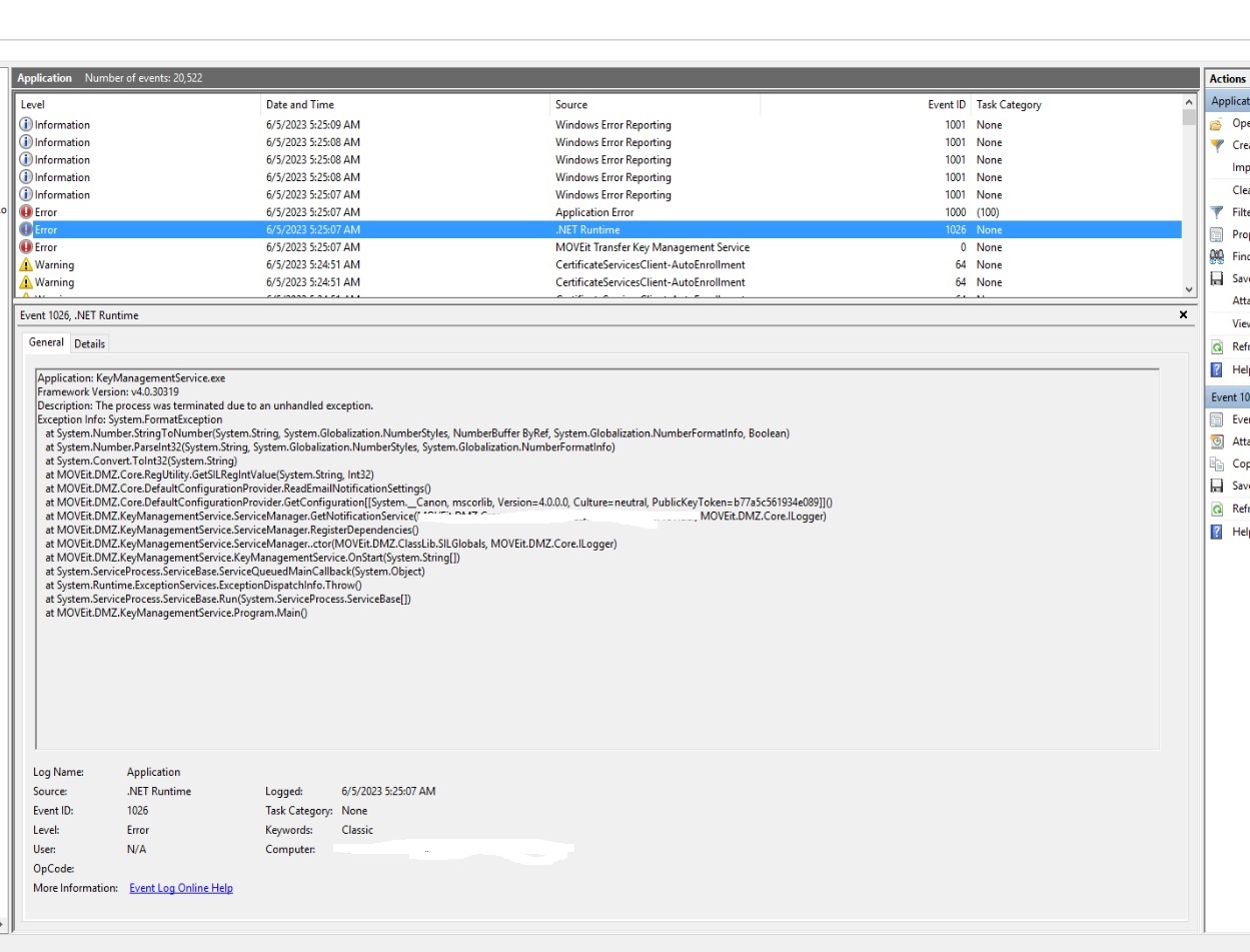 shows a key management service crash