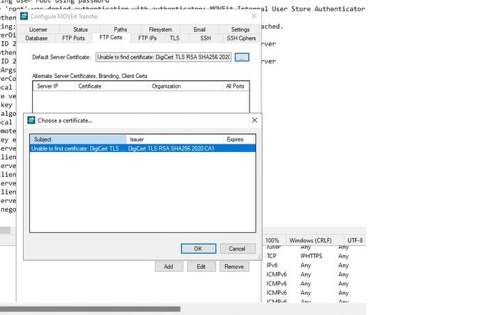 Shows the FTP tab with the error