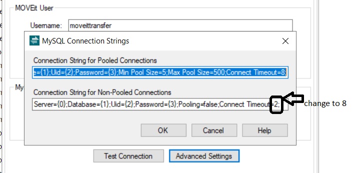 show where to change the connection string timeout value.