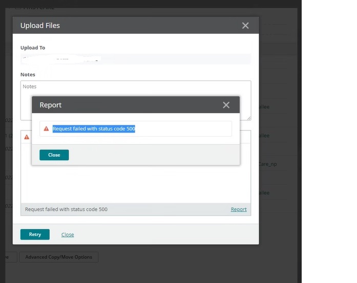 "Request failed with status code 500" Error While Uploading Files ...