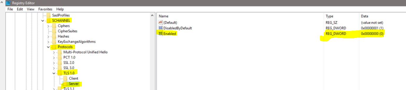 Windows TLS 1.0 disable