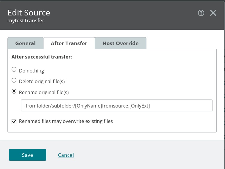 shows the after trnasfer tab with Rename original file(s) selected