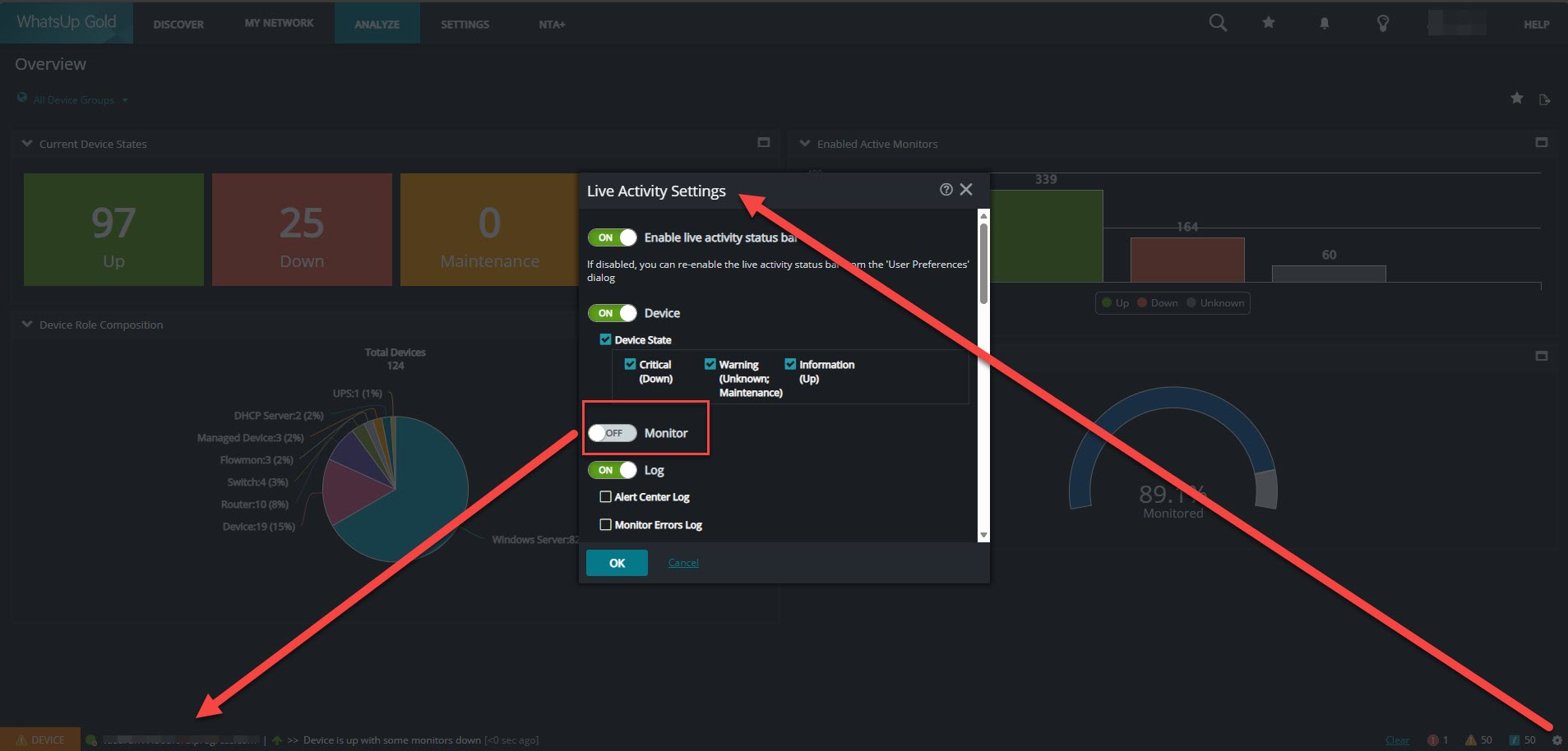 Live Activity Bar shows 'no activity to display since last reset ...