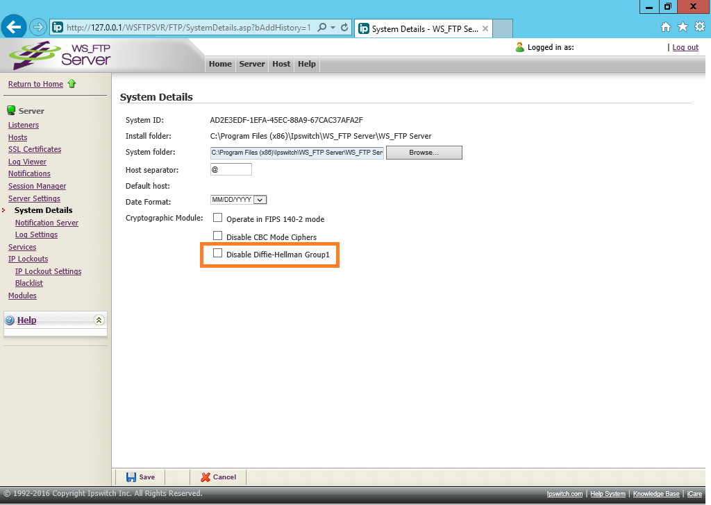 System Details Page to Disable Algorithm