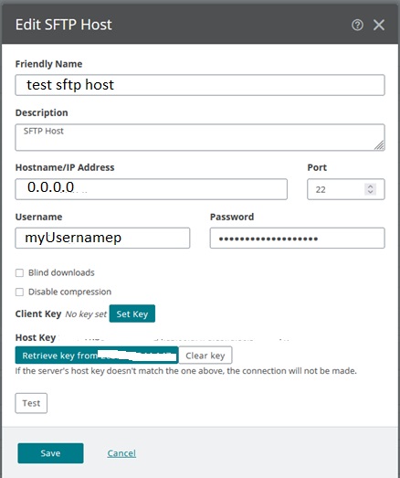 shows the host definition page with the error