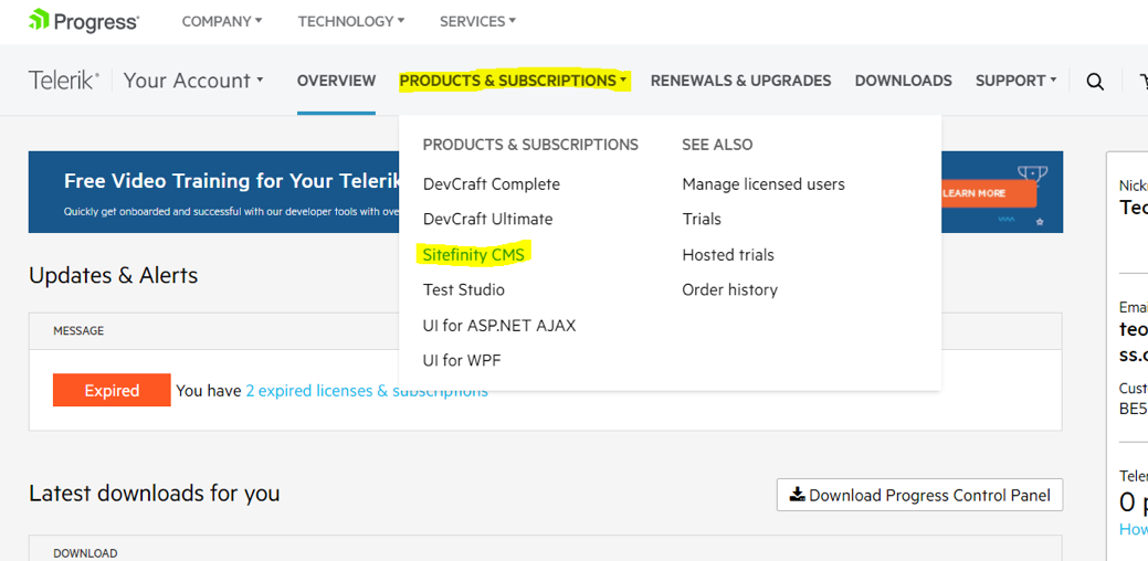 Sitefinity CMS option in navigation
