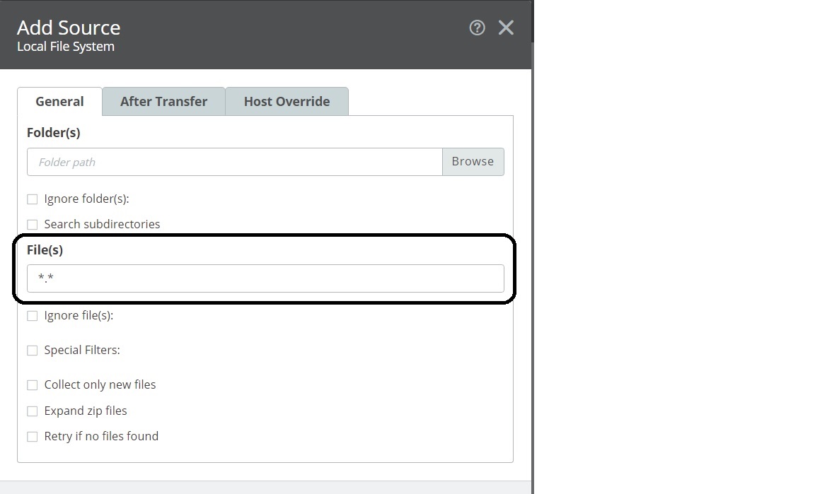 Shows the Add Source page with the File(s) text box highlighted.
