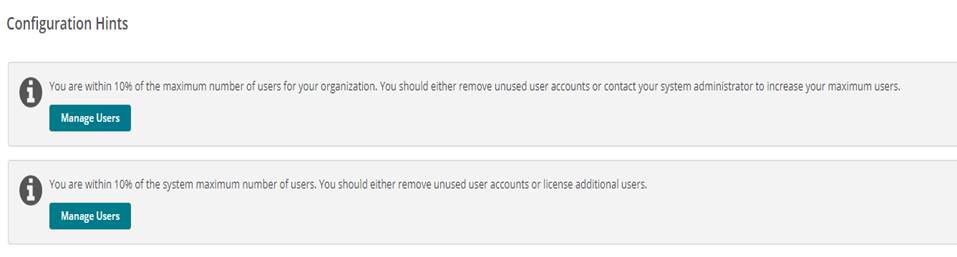 Maximum Number of User Accounts Warnings